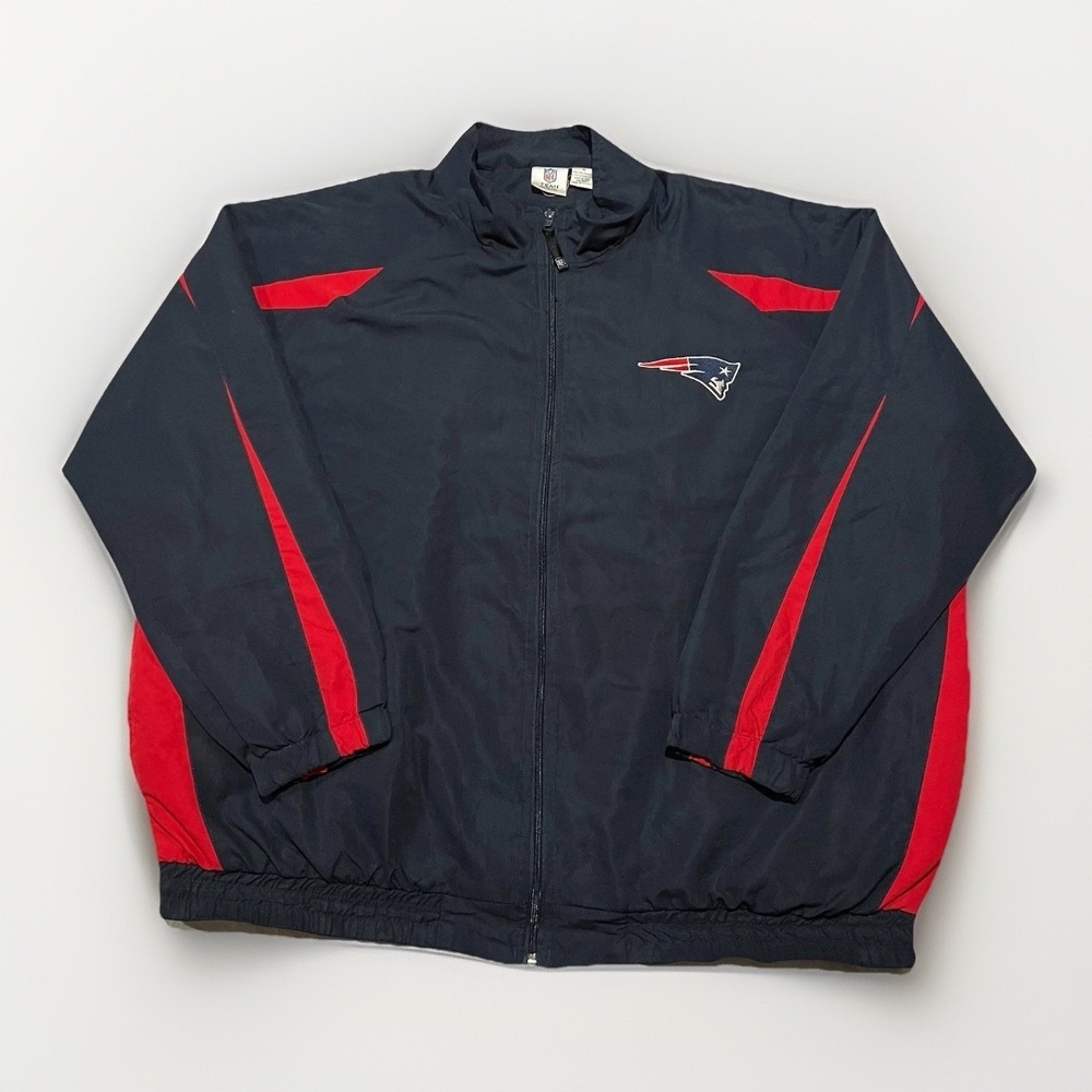 NFL Team Apparel Mens Navy New England Patriots Windbreaker Jacket Full Zip 4XL